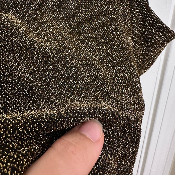 H&M Women’s Crop Top XS Gold Black Cowl-Neck Sparkly Glittery Strappy Stretchy - Picture 4 of 7